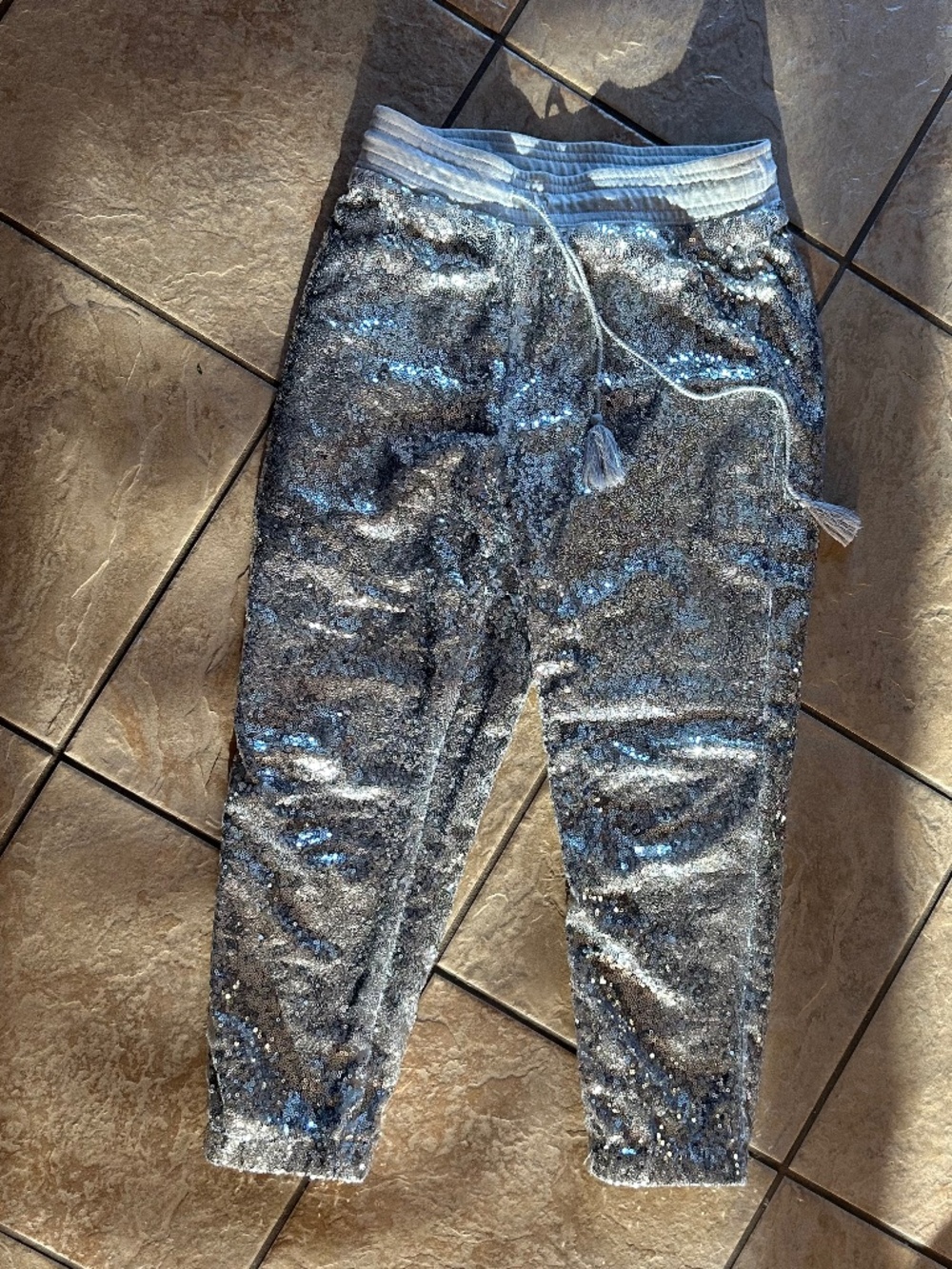 Novelty Silver Sequins Cropped Joggers $15